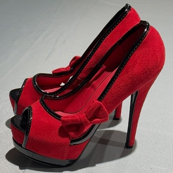 SHOW STORY Sexy 2 Tone Bow Peep Toe Platform Stiletto Pumps Size 37-6.5/7. B55 - Picture 5 of 10